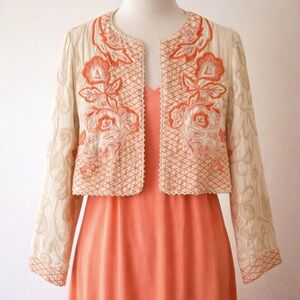 Soft Surroundings Embroidered Beaded Bolero Jacket L Cream Coral